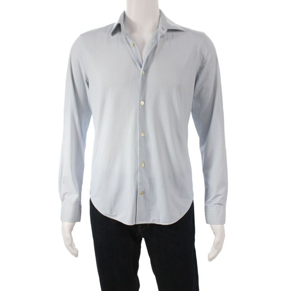 Paul Smith Mens Spread Herringbone Dress Shirt Light Blue Polyester Size M